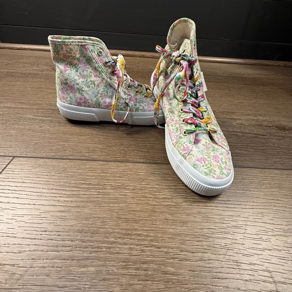 LoveShackFancy x Superga Floral High Top Sneakers Printed Laces Size 8 Canvas